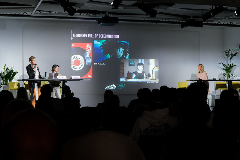 Conference presentation by Fortiche, an animation production company, showcasing the creative evolution and production journey of the Miss Saturne project.